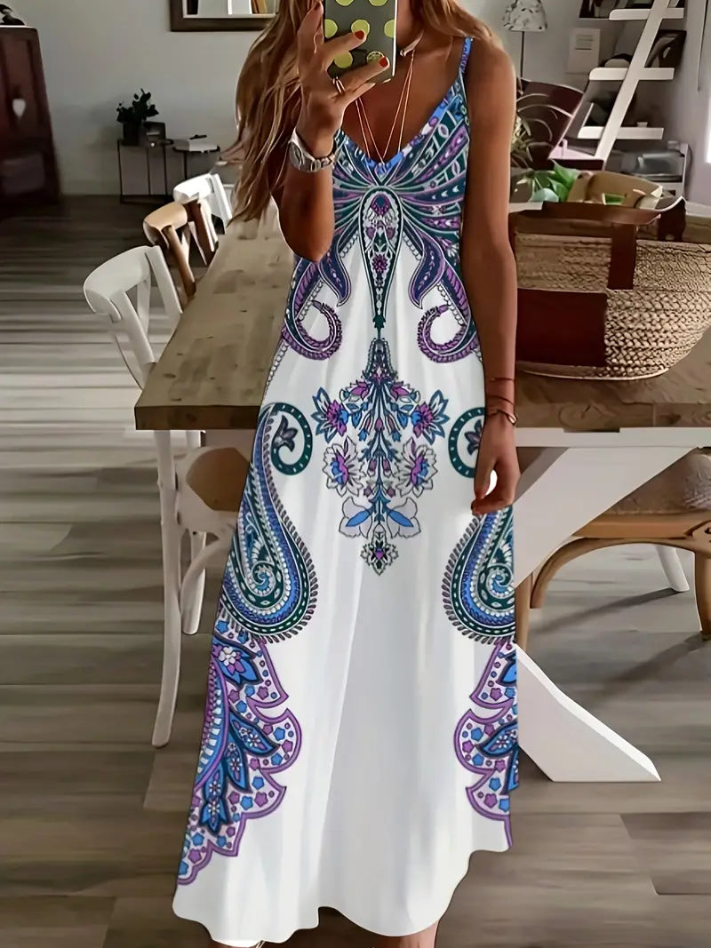 Maxi Jurk V-hals Bloemenprint Zomerjurk Dames