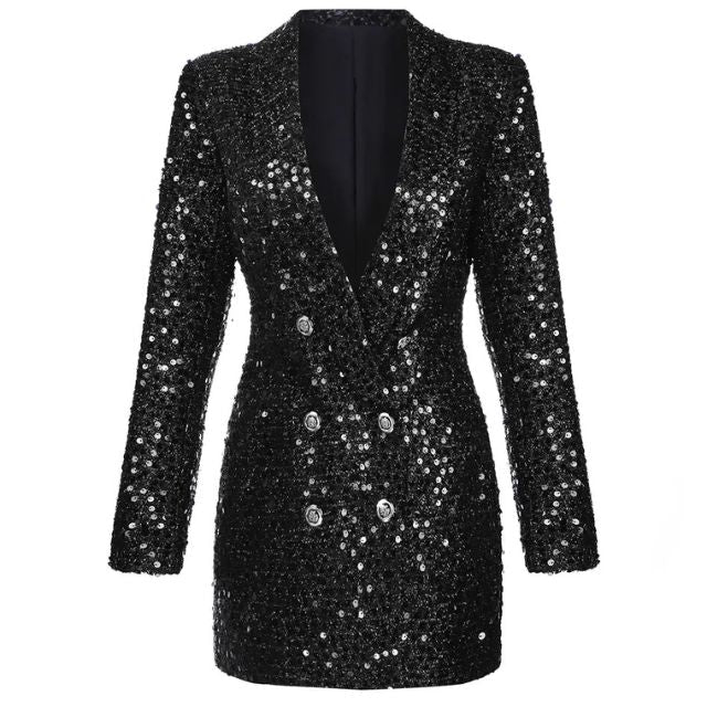 Glitter Jumpsuit Blazer met Knopen Gouden Detail