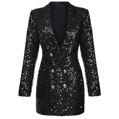 Glitter Jumpsuit Blazer met Knopen Gouden Detail