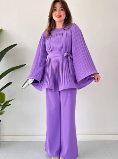 Vrouwen Broek en Top Set Geplooid en Uitlopend