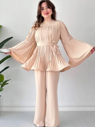 Vrouwen Broek en Top Set Geplooid en Uitlopend
