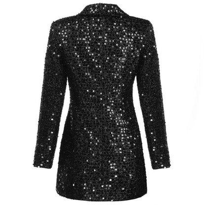 Glitter Jumpsuit Blazer met Knopen Gouden Detail