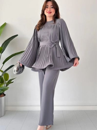 Vrouwen Broek en Top Set Geplooid en Uitlopend