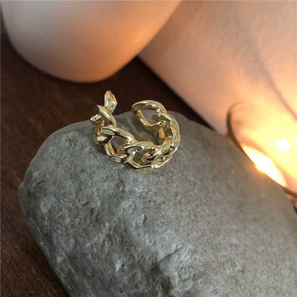 Dames Ring met Gedraaide Ketting Zilverkleurig Open Schakel Ontwerp