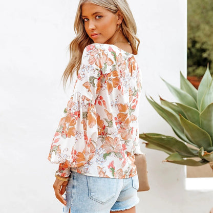 Dames Bloemen Top met Pofmouwen Stijlvol Modieus