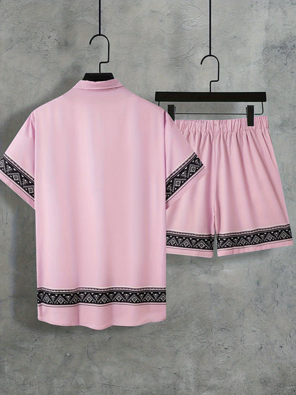 Heren Zomer Set - Tweedelig Casual Shirt en Shorts Boho Stijl