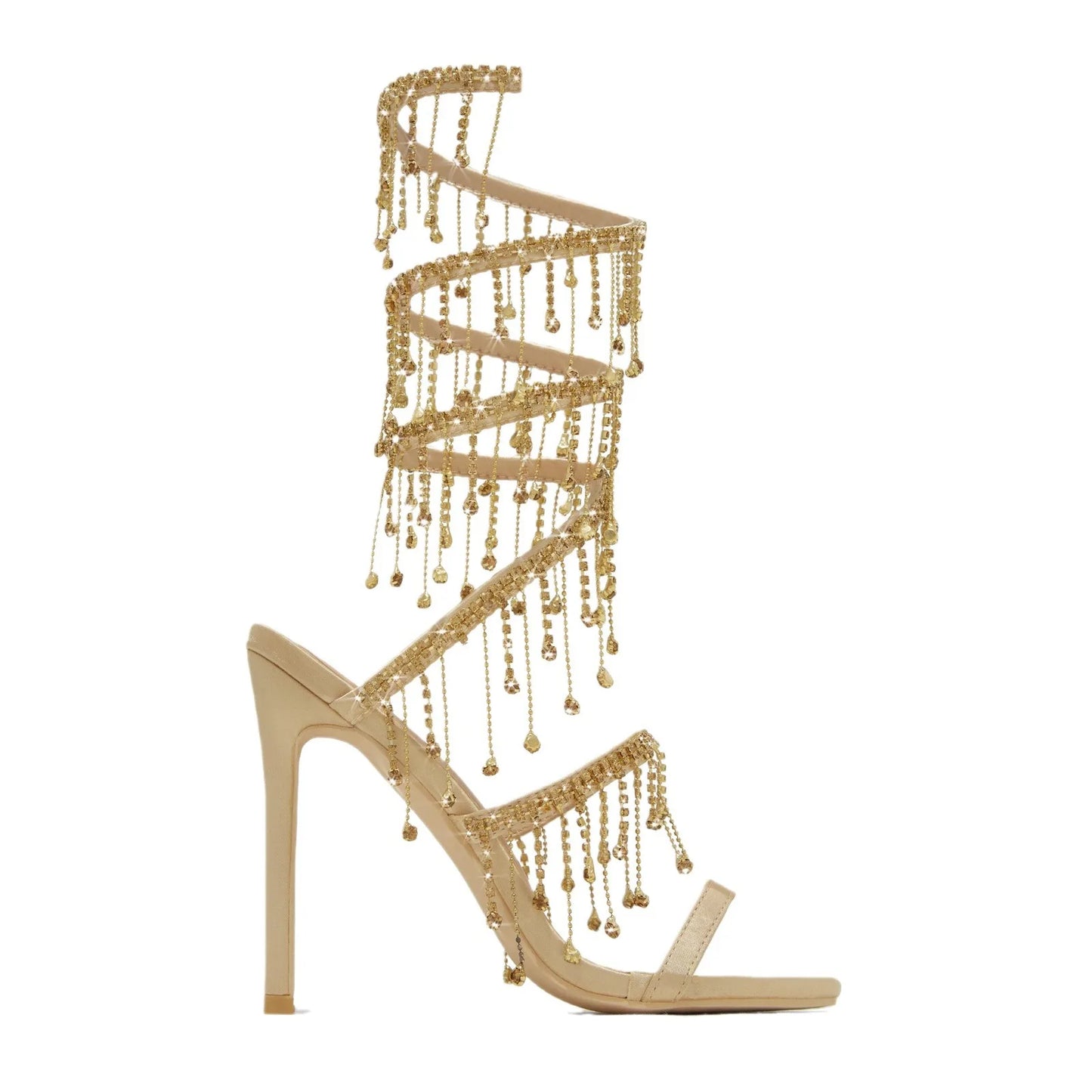 LuxeChic Glanzende Kristallen Kwastjes Sandalen