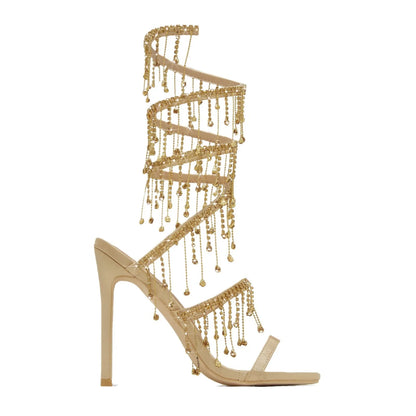 LuxeChic Glanzende Kristallen Kwastjes Sandalen