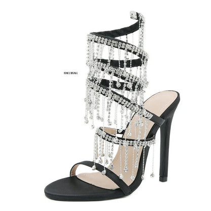 LuxeChic Glanzende Kristallen Kwastjes Sandalen