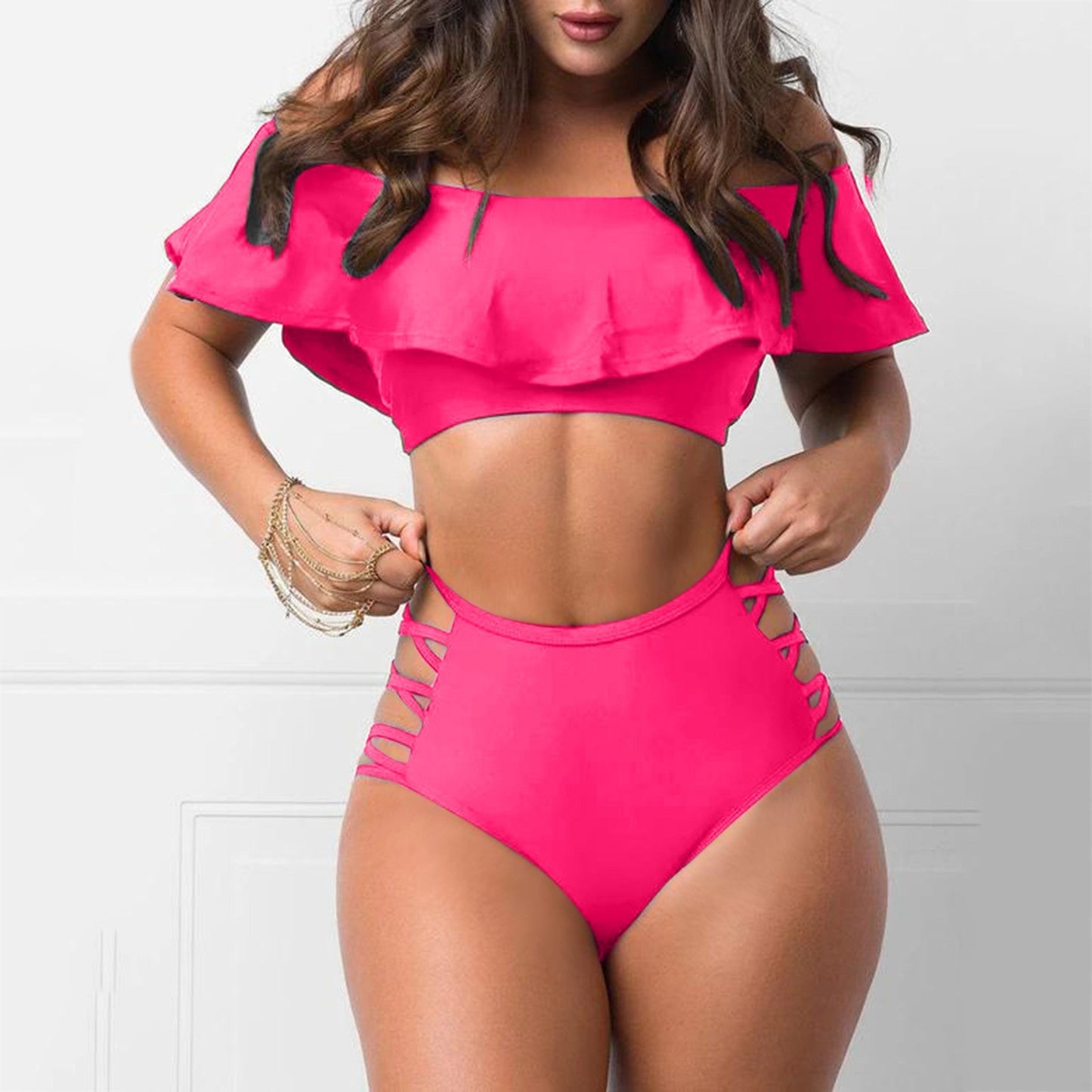 Bikinisets Off-Shoulder met Ruches voor Vrouw