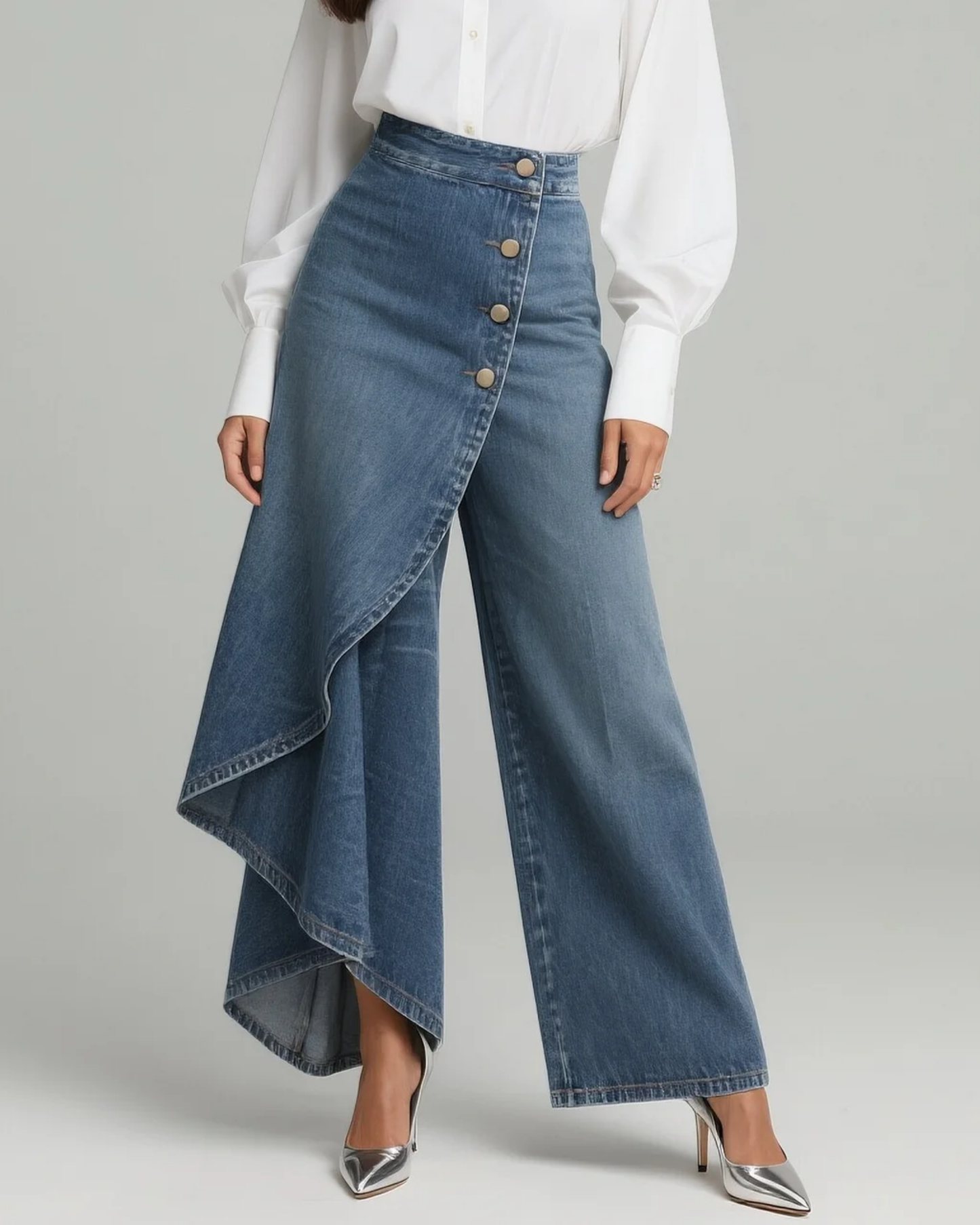 Dames Denim Rok Broek Wide Leg – Asymmetrische Jeans Broek Rok High Waist