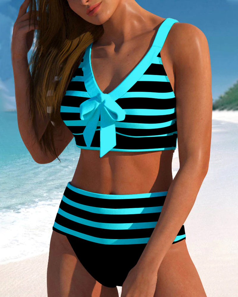 Dames Bikini Hoge Taille Gestreept Elastisch
