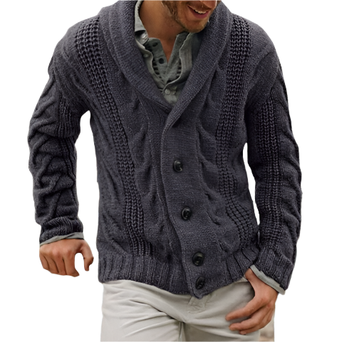 Heren Charcoal Kabelgebreid Vest met Sjaalkraag