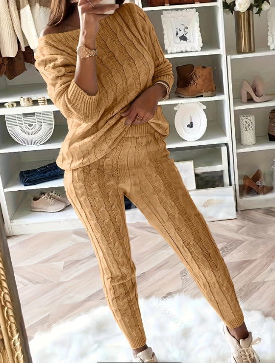 Dames Lounge Set Warm Kabel Patroon Legging en Top