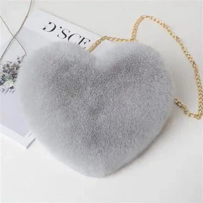 Dames Pluche Crossbody Tas Hartvormig met Ketting Details