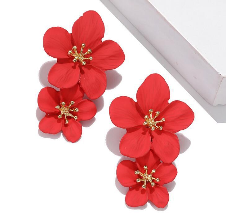 Dames Oorbellen Dubbele Bloem Trendy Zilver металли