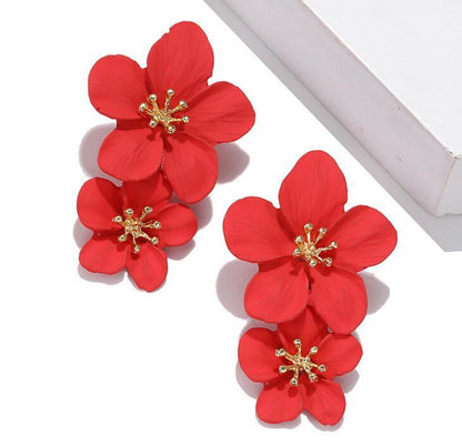 Dames Oorbellen Dubbele Bloem Trendy Zilver металли