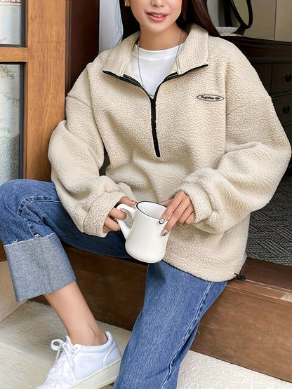 Pullover Sweatshirt Effen met Ritssluiting voor Dames