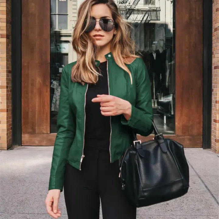 Sandra | Giacca biker alla moda con scollo tondo