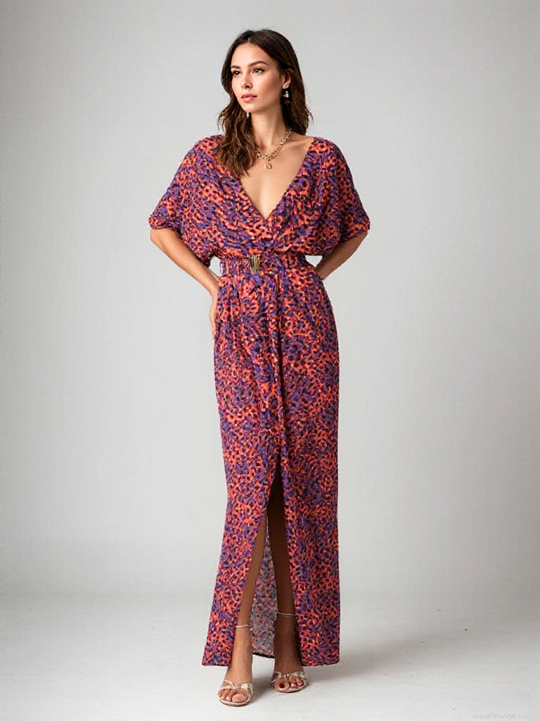 Zomerse Maxi Jurk met Hoge Split en Overslag - Mode Vibes