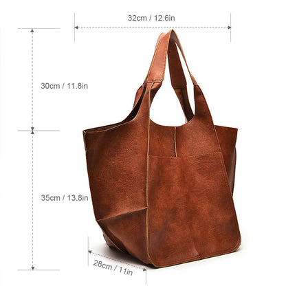 Dames Grote Faux Leren Schoudertas Vintage Stijl