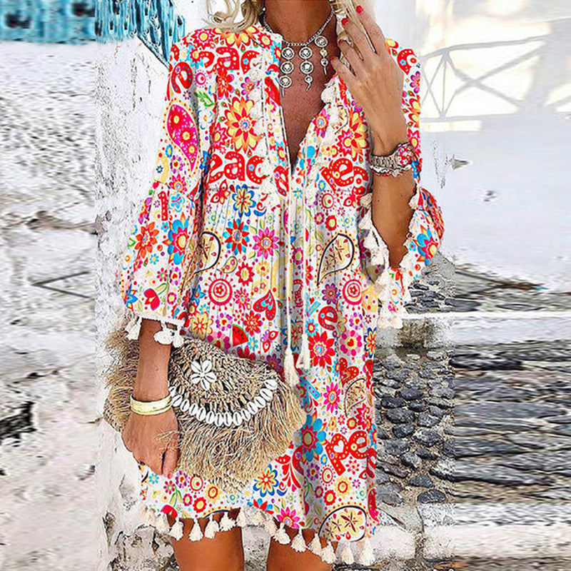 Jurk met V-hals Retro Stijl Vintage Look