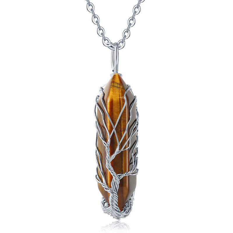 Edelsteen Halsketting Levensboom Kristal Zilver Kleur