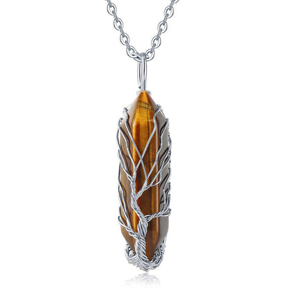 Edelsteen Halsketting Levensboom Kristal Zilver Kleur