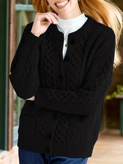 Gebreid Vest met Knoopsluiting en Zakken Zwart