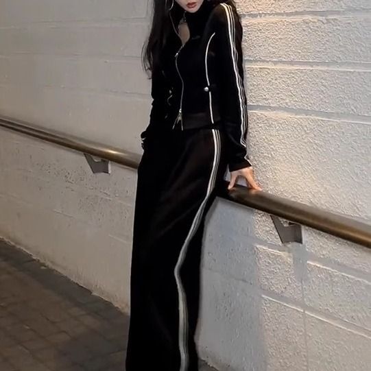 Dames Sportieve Tweedelige Set Wijde Broek Vest Rits - Mode Vibes