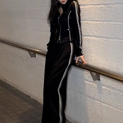 Dames Sportieve Tweedelige Set Wijde Broek Vest Rits - Mode Vibes