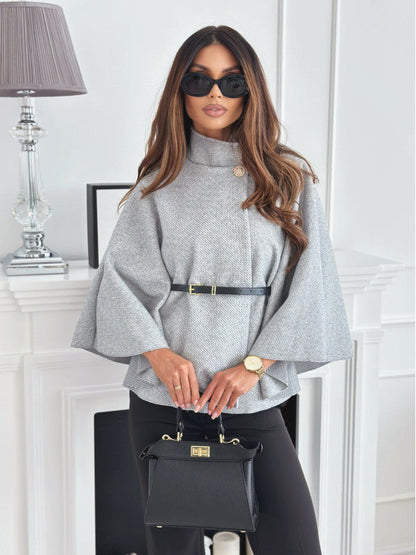 Wolmix Jas met Riem en Brede Mouwen Elegante Mantel
