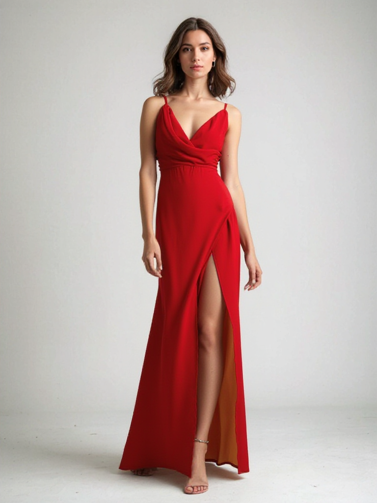 Elegante Maxi Jurk met Hoge Split en Overslag - Mode Vibes