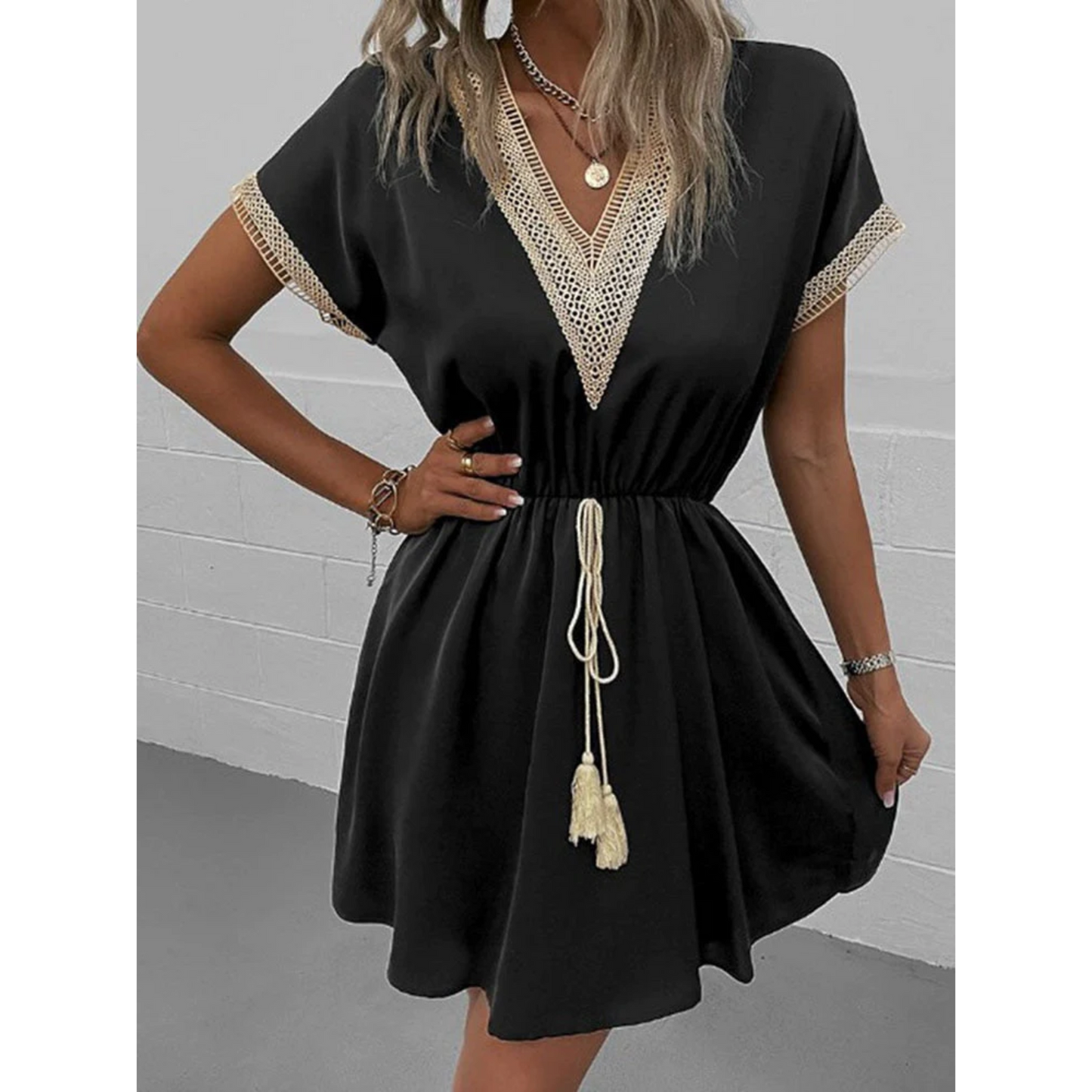 Bohemian Shine Losse Veters Mini Jurk