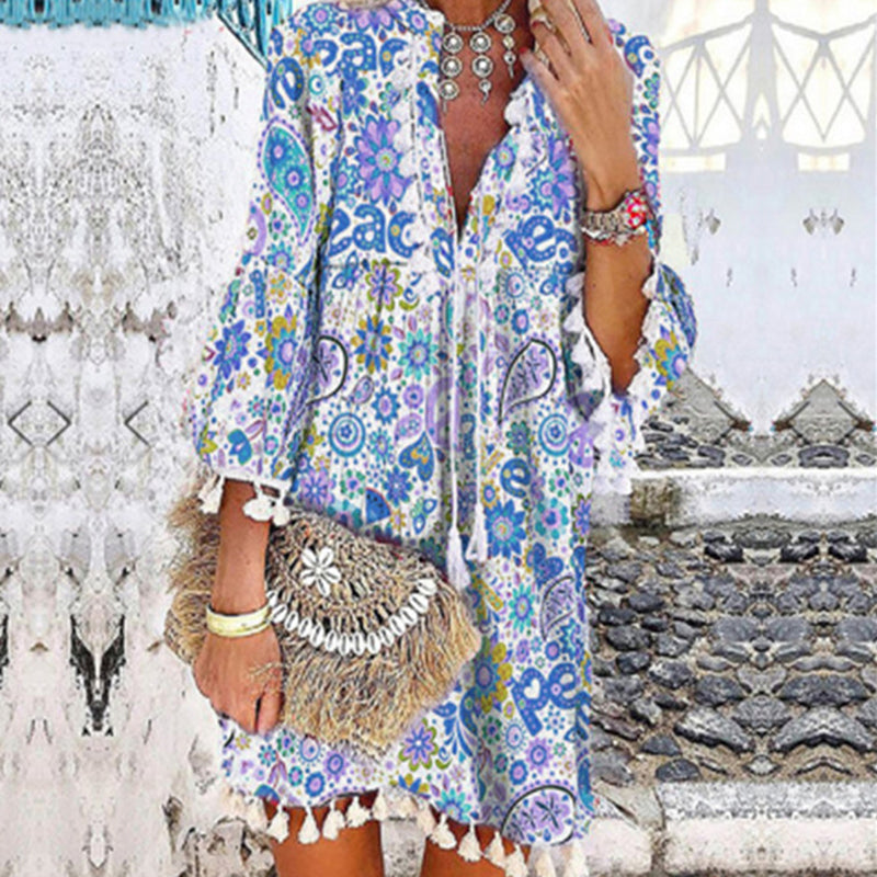 Jurk met V-hals Retro Stijl Vintage Look