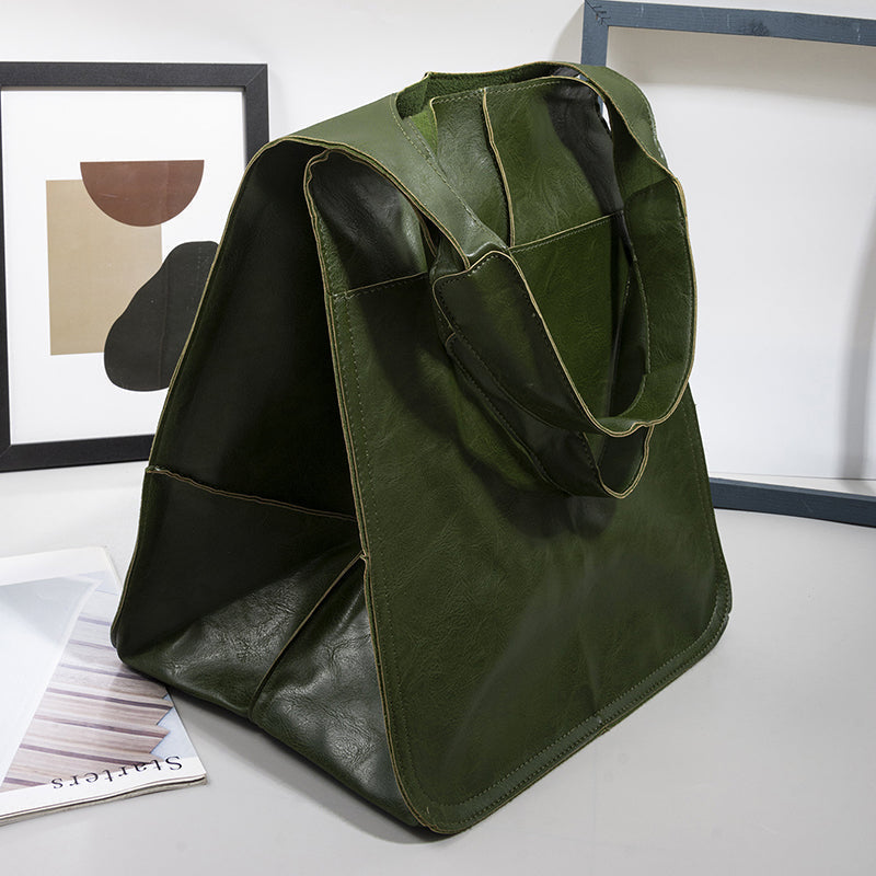 Dames Grote Faux Leren Schoudertas Vintage Stijl