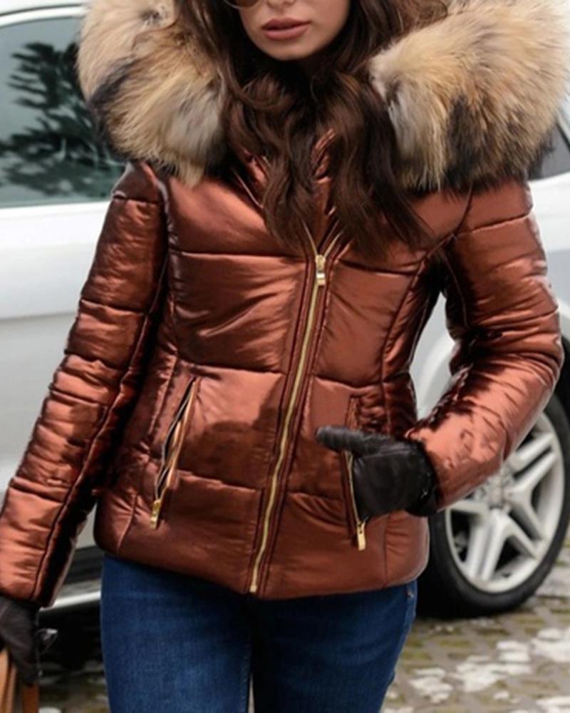 Dames Korte Gewatteerde Winterjas met Bontkraag Luxe Look