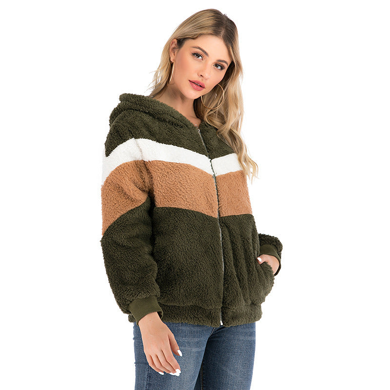Dames Teddy Vest Hoodie met Rits en Kleurvlakken Zacht en Comfortabel