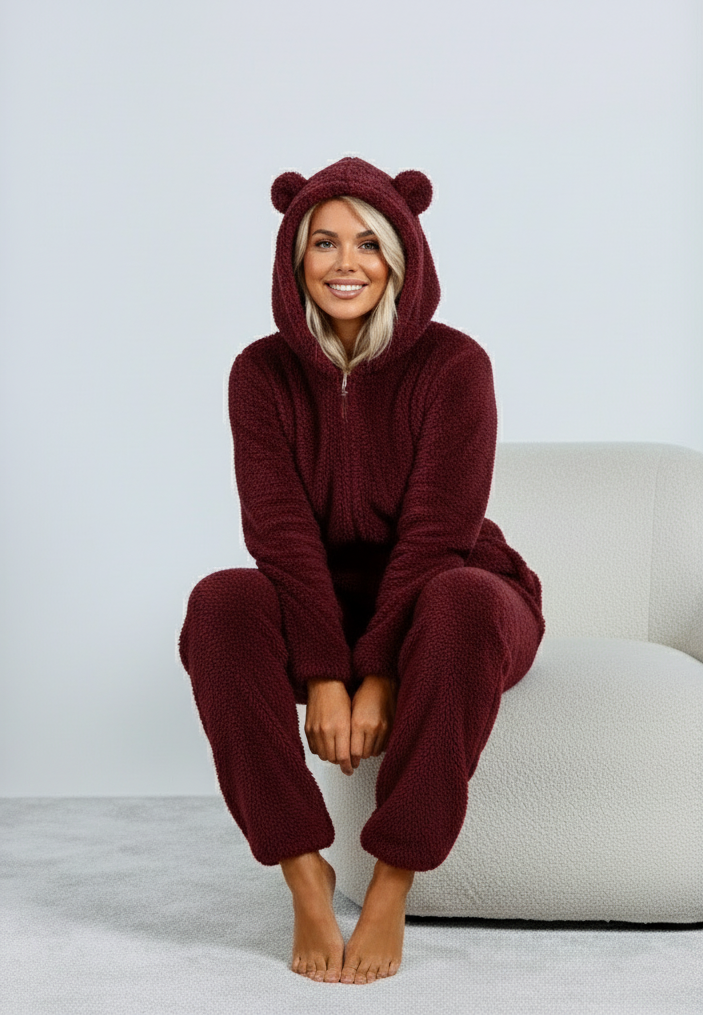 Dames Teddy Onesie met Beren Oortjes Zacht en Comfortabel