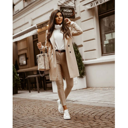 Dames Lange Jas Reverskraag Stijlvol Elegante Wintercoat