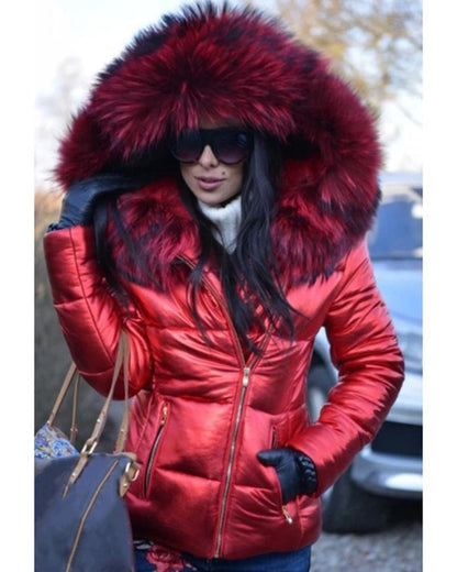 Dames Korte Gewatteerde Winterjas met Bontkraag Luxe Look