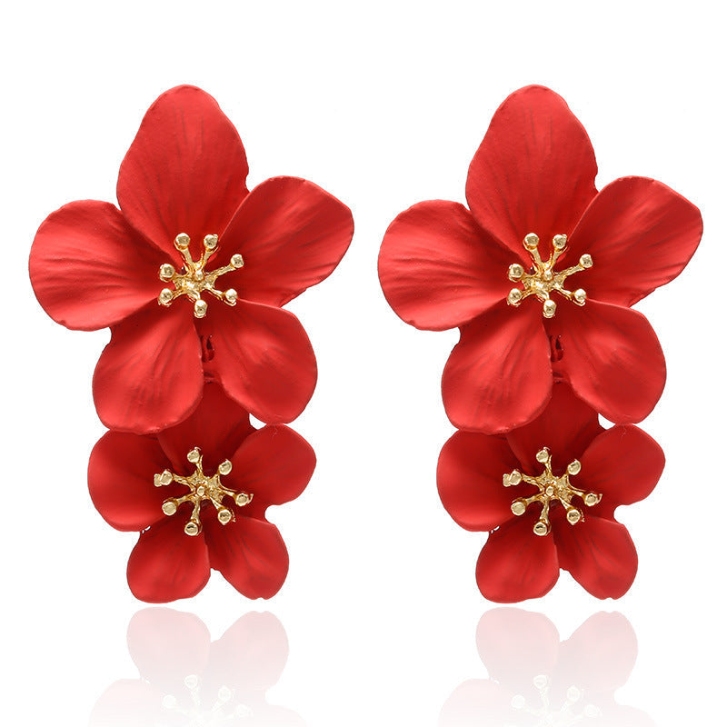 Dames Oorbellen Dubbele Bloem Trendy Zilver металли