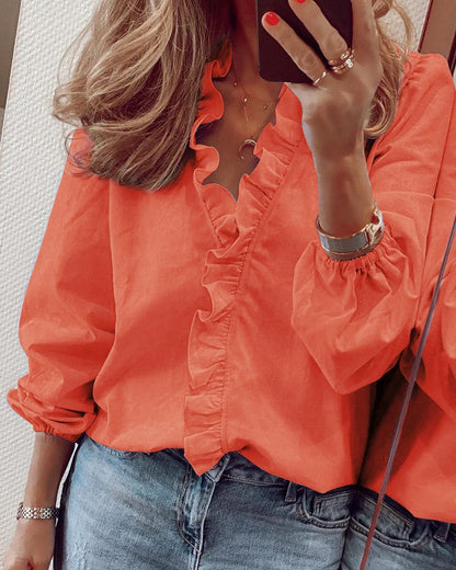 Vrouwen Blouse met Ruches Effen Geweven Stof