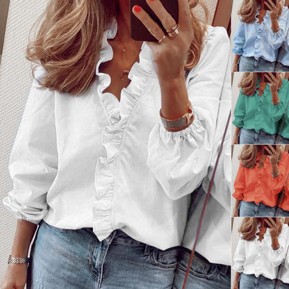 Vrouwen Blouse met Ruches Effen Geweven Stof