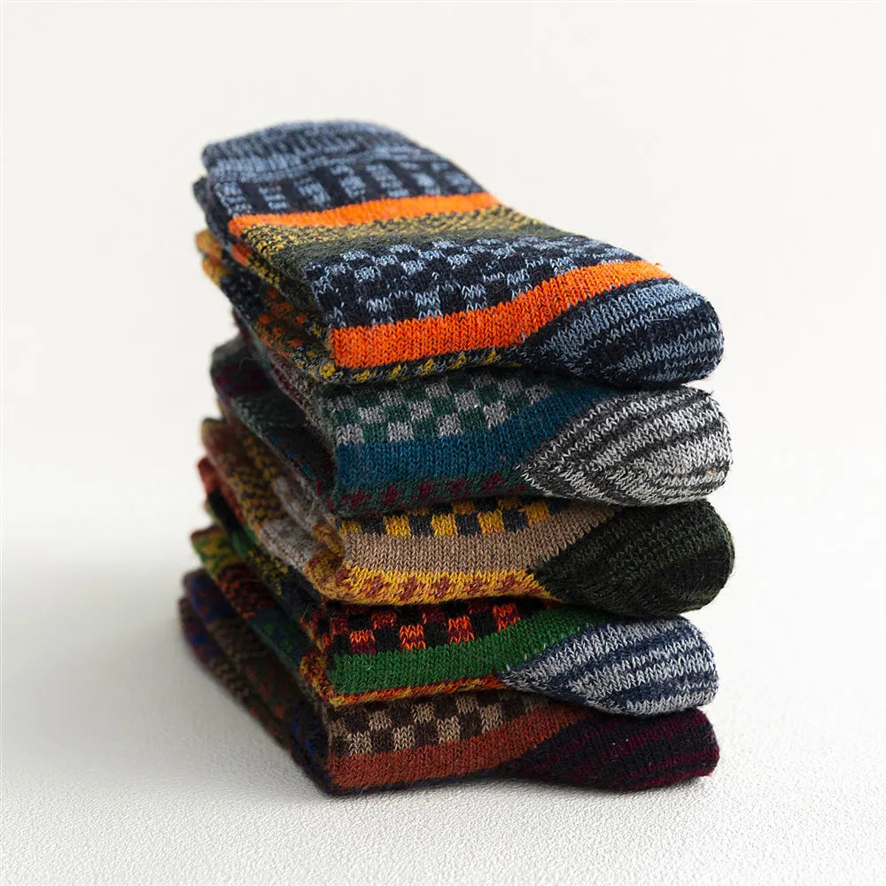 Warme Retro Sokken Set van Wol met Stijlvol Design