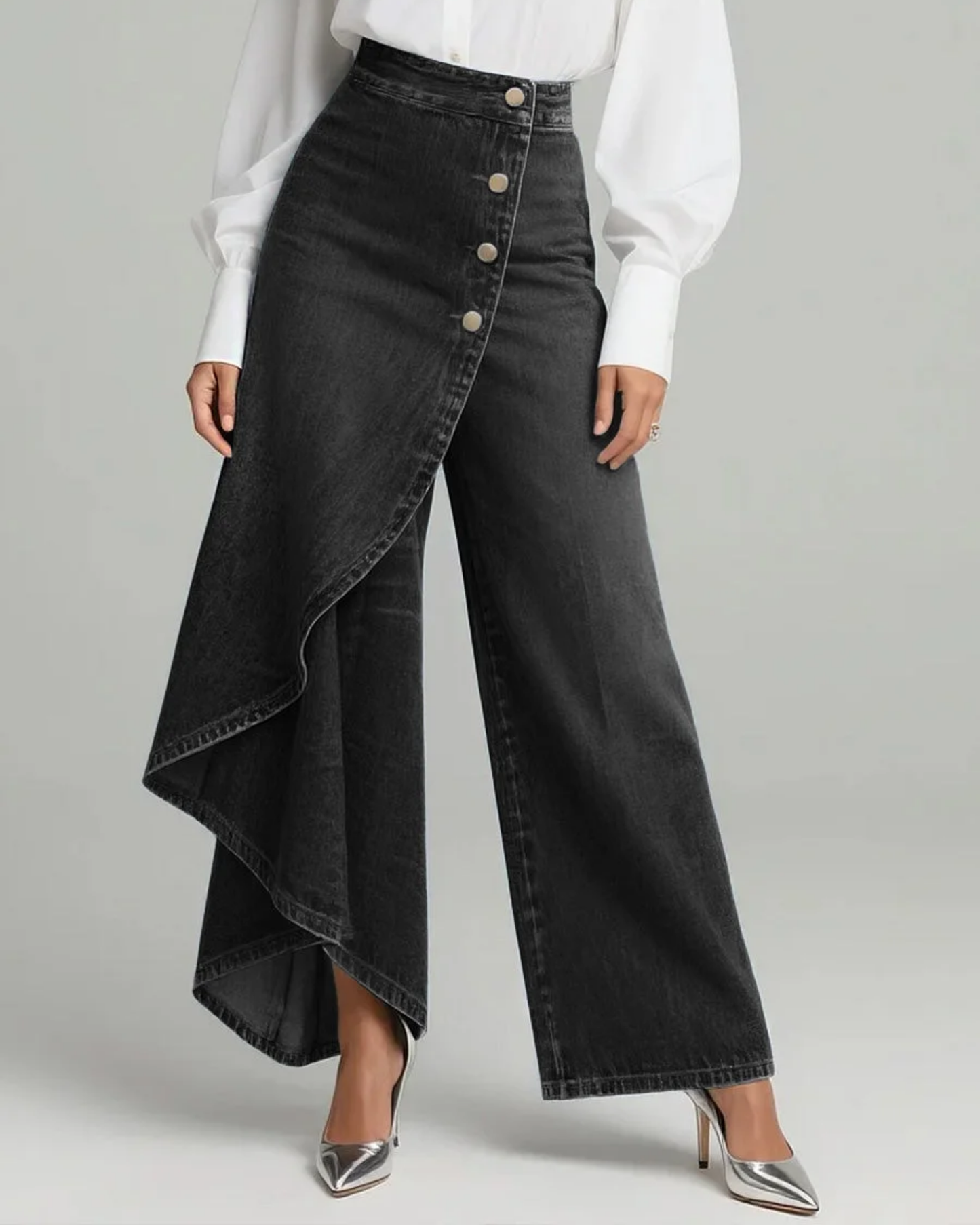 Dames Denim Rok Broek Wide Leg – Asymmetrische Jeans Broek Rok High Waist