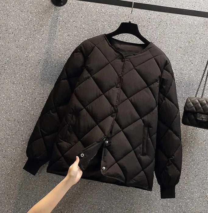 Geruite Katoenen Jas voor Vrouw Warm en Stijlvol