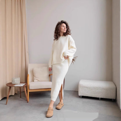 Dames Tweedelige Set Trui en Rok Warm Gebreid - Mode Vibes
