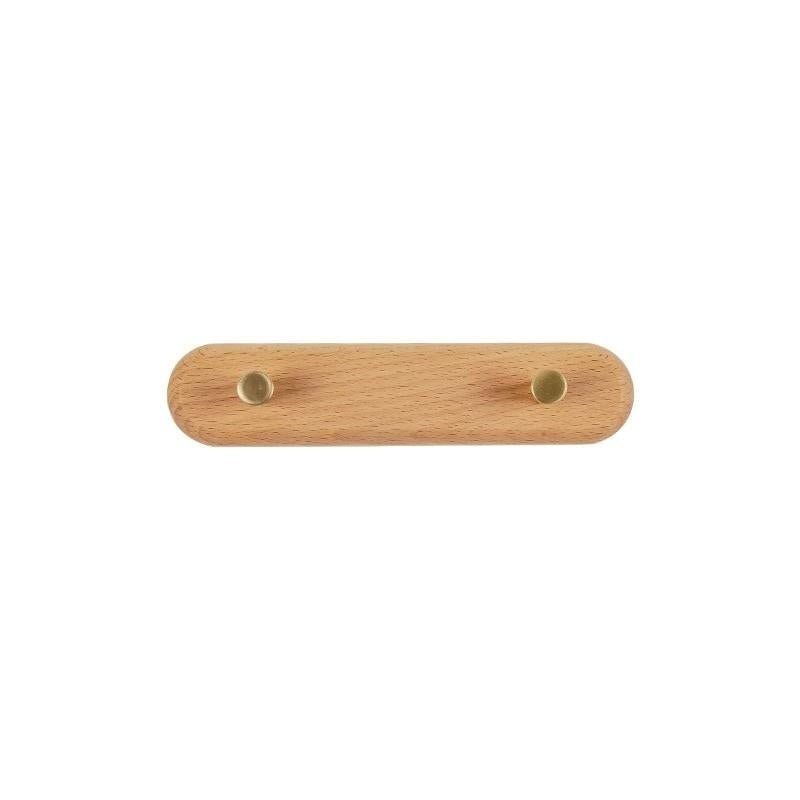 Houten Wandkapstok met Messing Haken voor Jas en Hoed