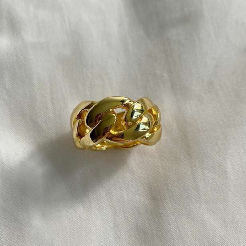 Dames Gouden Ring Brede Schakel met Grove Texturen